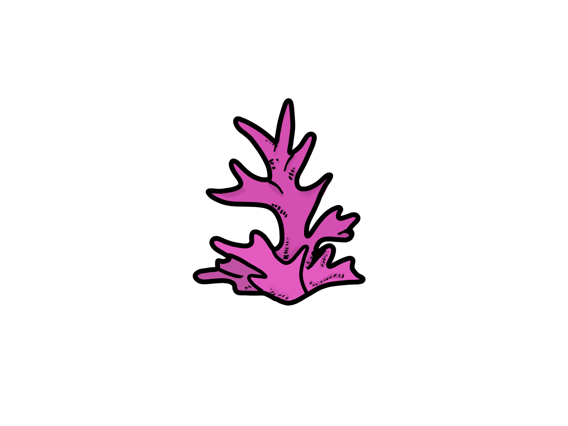 A cartoon style illustration of a bright pink piece of coral.
